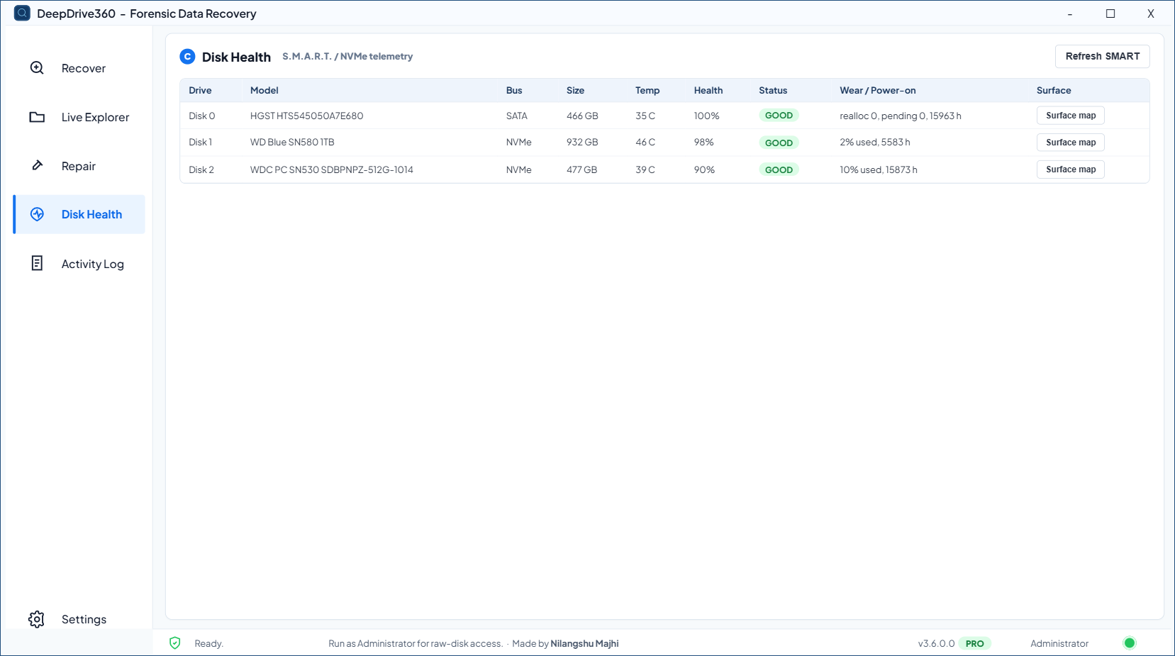 Disk health and SMART telemetry